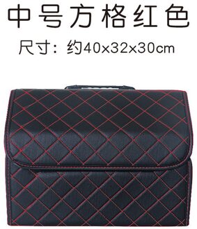 Kofferbak Organizer Box Grote Capaciteit Pu Lederen Opbergtas Opbergen Opruimen Lederen Vouwen Opbergdoos Auto Accessoires zwart-rood-midden