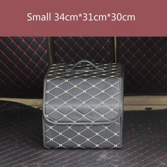 Kofferbak Organizer Box Grote Capaciteit Pu Lederen Opbergtas Opbergen Opruimen Lederen Vouwen Opbergdoos Auto Accessoires zwart-wit-klein