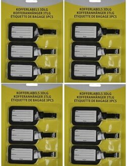 Kofferlabel - 12x stuks - bagagelabel - zwart