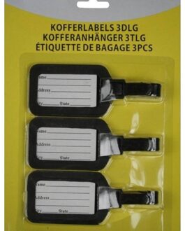 Kofferlabel - 3x stuks - bagagelabel - zwart