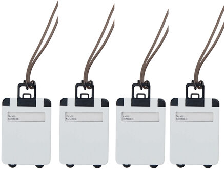 Kofferlabel - 4x - 9,5 cm - Reiskoffer reisaccessoires - wit - beschrijfbaar