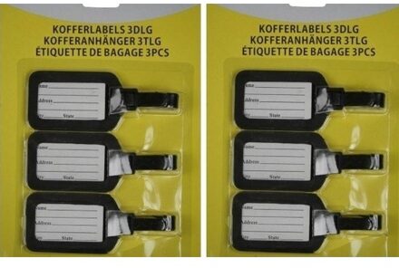 Kofferlabel - 6x stuks - bagagelabel - zwart
