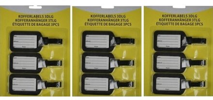 Kofferlabel - 9x stuks - bagagelabel - zwart