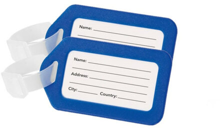 Kofferlabel/adres en info bagagelabel kunststof - Set van 2x stuks - blauw - 5 x 8 cm