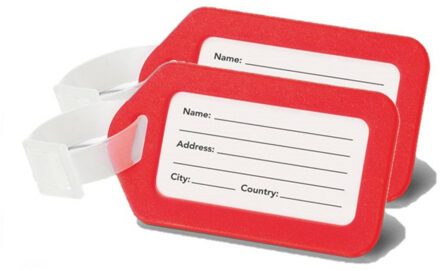 Kofferlabel/adres en info bagagelabel kunststof - Set van 2x stuks - rood - 5 x 8 cm