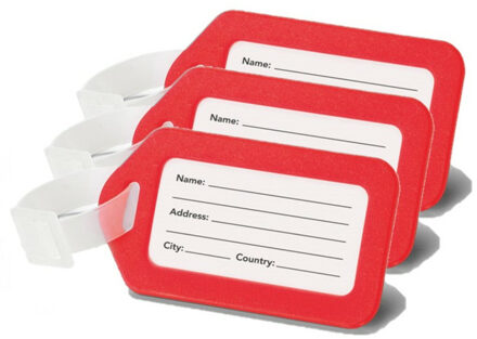 Kofferlabel/adres en info bagagelabel kunststof - Set van 3x stuks - rood - 5 x 8 cm