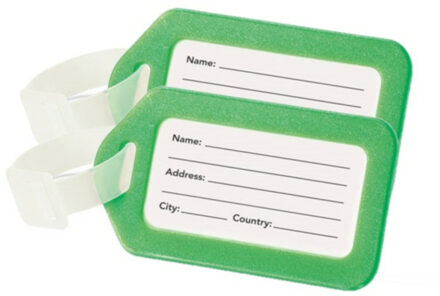 Kofferlabel/adres en info bagagelabel kunststof - Set van 4x stuks - groen - 5 x 8 cm