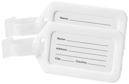 Kofferlabel/adres en info bagagelabel kunststof - Set van 4x stuks - wit - 5 x 8 cm