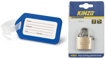 Kofferlabel/bagagelabel kunststof blauw incl. hangslot