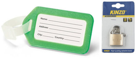 Kofferlabel/bagagelabel kunststof groen incl. hangslot