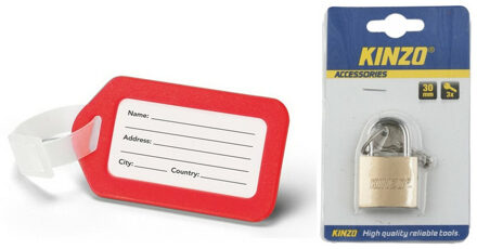 Kofferlabel/bagagelabel kunststof rood incl. hangslot - Bagagelabels