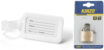 Kofferlabel/bagagelabel kunststof wit incl. hangslot