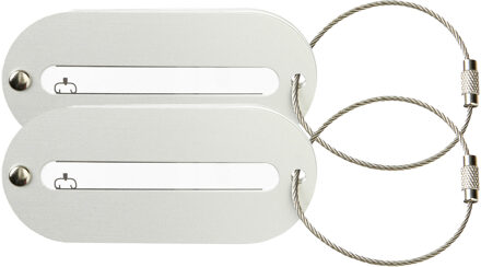 Kofferlabel Isa - 2x - zilver - 8.5 x 4 cm - reiskoffer/handbagage label - Bagagelabels