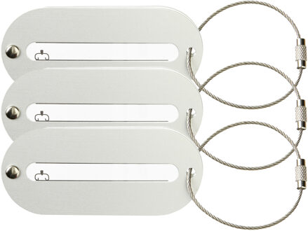 Kofferlabel Isa - 5x - zilver - 8.5 x 4 cm - reiskoffer/handbagage label