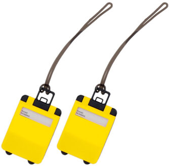 Kofferlabel - Pakket van 4x stuks - 9,5 cm - Reiskoffer reisaccessoires - geel - beschrijfbaar