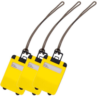 Kofferlabel - Pakket van 5x stuks - 9,5 cm - Reiskoffer reisaccessoires - geel - beschrijfbaar