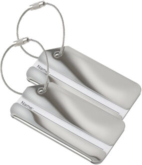 Kofferlabel Traveller - 2x - zilver - 8 x 4 cm - reiskoffer/handbagage label