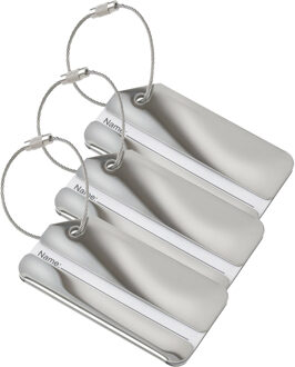 Kofferlabel Traveller - 4x - zilver - 8 x 4 cm - reiskoffer/handbagage label