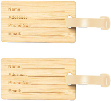Kofferlabel van bamboe - 10x - beige - 9 x 5 cm - reiskoffer/handbagage labels