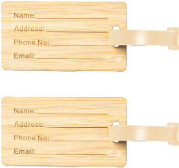 Kofferlabel van bamboe - 2x - beige - 9 x 5 cm - reiskoffer/handbagage labels - Bagagelabels