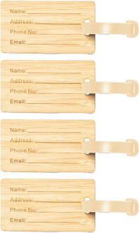Kofferlabel van bamboe - 4x - beige - 9 x 5 cm - reiskoffer/handbagage labels