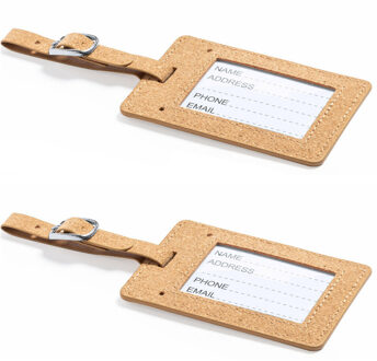 Kofferlabel van eco friendly kurk - 10x - beige - 10 x 6 cm - reiskoffer/handbagage labels - bandje