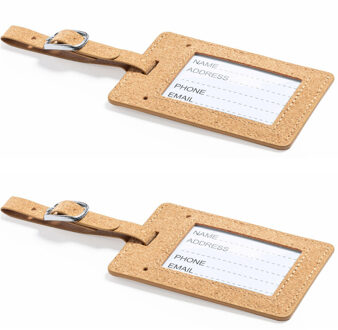 Kofferlabel van eco friendly kurk - 2x - 10 x 6 cm - reis/handbagage labels - gesp bandje - Bagagelabels