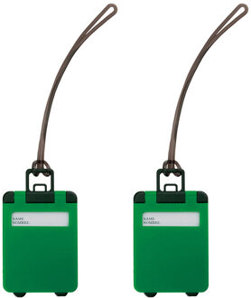 Kofferlabel van kunststof - 2x - groen - 10 x 5 cm - reiskoffer/handbagage labels