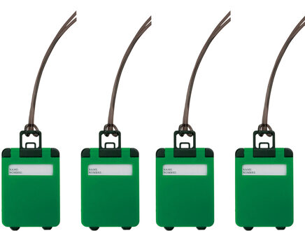Kofferlabel van kunststof - 4x - groen - 10 x 5 cm - reiskoffer/handbagage labels