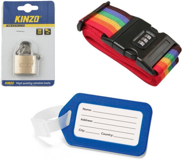 Kofferriem incl. bagagelabel kunststof blauw en hangslot - Kofferriemen Multikleur