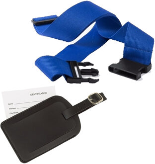 Kofferriem met bagagelabel blauw 180 cm - Kofferriemen