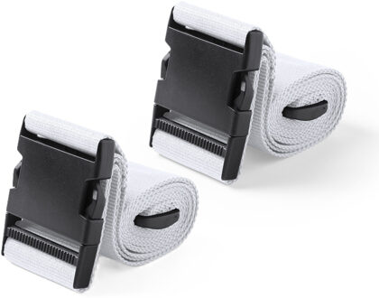 Kofferriem verstevigende sluit riem - 2x - 180 x 5 cm - wit - Clipsluiting - Reizen - Polyester