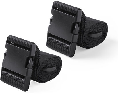 Kofferriem verstevigende sluit riem - 2x - 180 x 5 cm - zwart - Clipsluiting - Reizen - Polyester