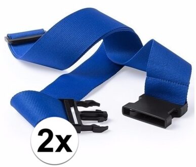 Kofferriem verstevigende sluit riem - 2x stuks - 180 x 5 cm - blauw - Clipsluiting - Reizen - Polyes
