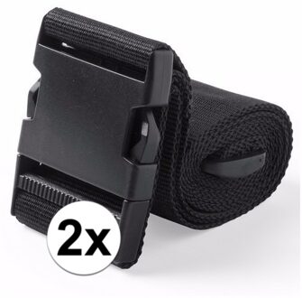 Kofferriem verstevigende sluit riem - 2x stuks - 180 x 5 cm - zwart - Clipsluiting - Reizen - Polyes