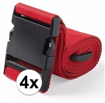 Kofferriem verstevigende sluit riem - 4x stuks - 180 x 5 cm - rood - Clipsluiting - Reizen - Polyest
