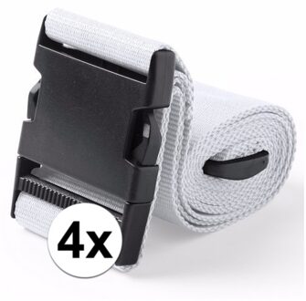 Kofferriem verstevigende sluit riem - 4x stuks - 180 x 5 cm - wit - Clipsluiting - Reizen - Polyeste