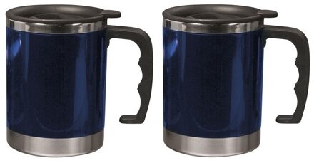 Koffie beker Dubbelwandig Hottie - 2x - thermosbeker - 400 ml - blauw - isoleerbeker - reisbeker