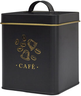 Koffie bewaarblik - metaal - zwart/print - 11 x 19 cm - 500 gram - cups bewaar pot/houder