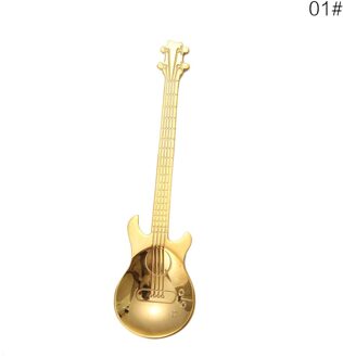 Koffie Creatieve Cartoon Gitaar Lepel Rvs Melk Ijs Lepel Koffie Suiker Thee Roeren Lepel Thuis Keuken Servies Lepel goud