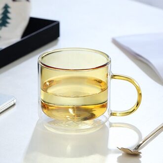 Koffie Cup Double Wall Cup Hittebestendig Koffie Melk Cup Creatieve Gezonde Drank Glazen Transparante Drinken Thee Mokken geel