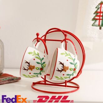 Koffie Cup Set 5 Stuk Vrolijk Herten Dolomiet 90Ml Wit-Rood Snelle Levering