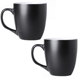 Koffie Drinkbeker/mok - 12x - zwart - 440 ml - Keramiek - Koffie mokken/bekers voor onbijt en lunch
