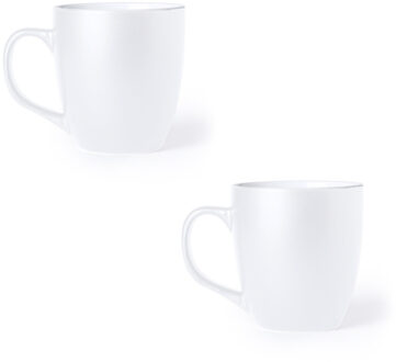 Koffie Drinkbeker/mok - 2x - wit - 440 ml - Keramiek - Koffie mokken/bekers voor onbijt en lunch