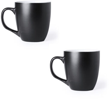 Koffie Drinkbeker/mok - 8x - zwart - 440 ml - Keramiek - Koffie mokken/bekers voor onbijt en lunch
