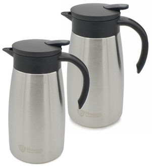 Koffie en warme dranken thermoskan/isoleerkan - 2x - met schenktuit - rvs - zilver - 1 liter - 24 cm