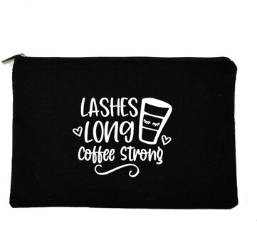 Koffie Leren Slaap Herhalen Print Vrouwen Rits Makeup Tassen Travel Cosmetische Tas Voor Witte Vrouwelijke Toilettas Opbergtas Leraar W01031-TBBK-D