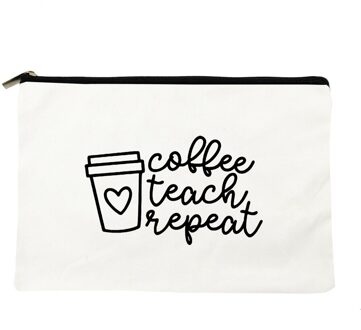 Koffie Leren Slaap Herhalen Print Vrouwen Rits Makeup Tassen Travel Cosmetische Tas Voor Witte Vrouwelijke Toilettas Opbergtas Leraar W01041-TBWH-D