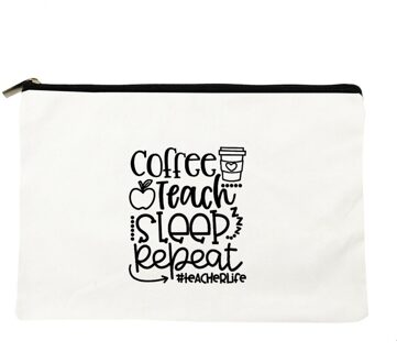 Koffie Leren Slaap Herhalen Print Vrouwen Rits Makeup Tassen Travel Cosmetische Tas Voor Witte Vrouwelijke Toilettas Opbergtas Leraar W01059-TBWH-D