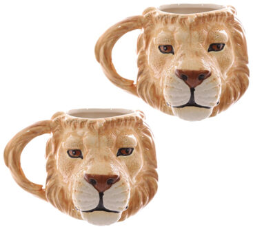 Koffie mok/beker leeuw print van 400 ML - 2x - Leeuwen artikelen - Dieren cadeau